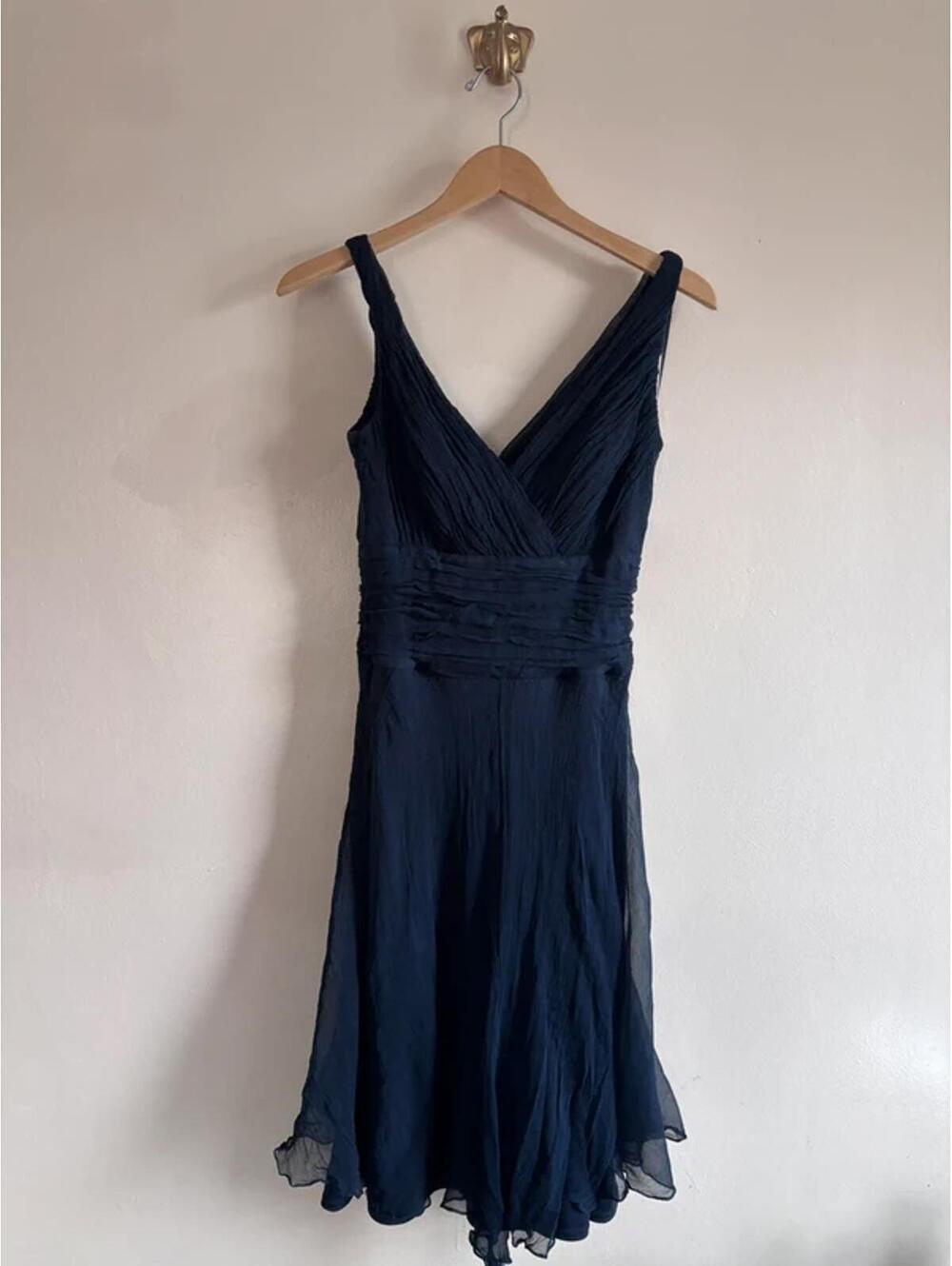 Tadashi‎ Shoji Y2K Style Chiffon Dress in Navy size S